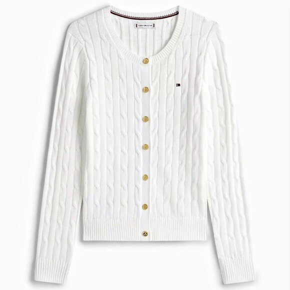 NWOT! TOMMY HILFIGER WHITE CABLE KNIT CARDIGAN - Picture 1 of 8